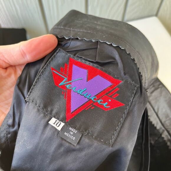 VTG 80s/90s Verducci Leather Motorcycle Mini Skirt Black Glove-Tanned Leather - Picture 3 of 10